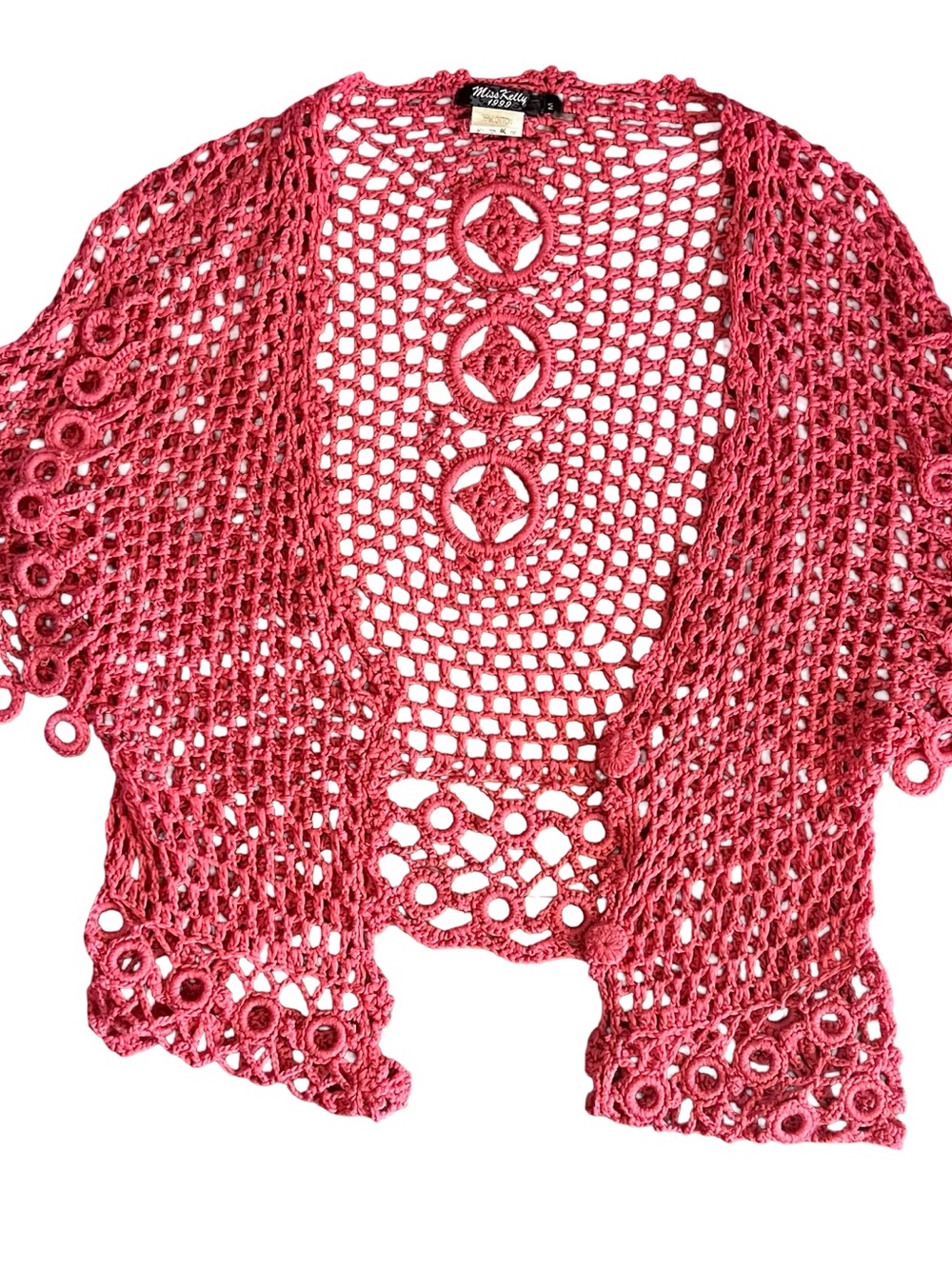 Women’s Raspberry Crochet Open-Front Shrug by Miss Kelly